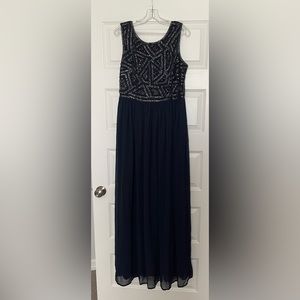 Adrianna Papell Navy Beaded Formal Dress